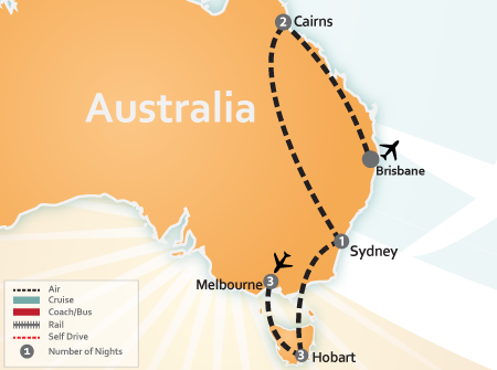 Famous Australian Cities Travel Deal Map