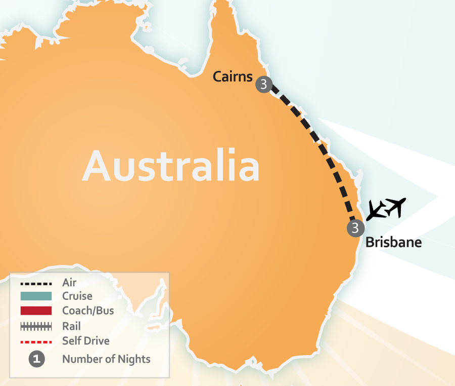 Australia Travel Map Brisbane 3 Nights, Cairns 3