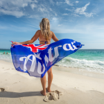 Woman with Australia Flag at the beach